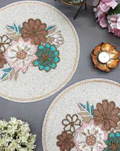 Elegant <b>Beaded</b> Embroidery <b>Placemat</b> with Intricate Handmade Design for Dining Table Kitchen Decor and Entertaining - Product Image 6