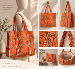 Floral Quilted Canvas <b>Tote</b> <b>Bag</b> with <b>Zipper</b> Closure Braided Strap Shoulder Handbag Fashion Large Capacity Shopping Carryall - Product Image 2