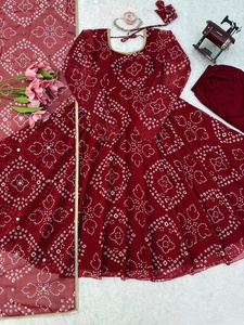 Maroon Anarkali <b>Suit</b> With Dupatta For <b>Wedding</b> Wear For <b>Women</b> Traditional Indian Pakistani Dress - Product Image 3