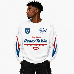 T-shirt à manches longues pour homme RTW, blanc, design racing, col rond, jersey imprimé sportif, coupe ajustée - Product Image 6