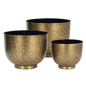 Hammered Planter Set of 3 Indoor Outdoor Flower <b>Pot</b> Decorative Iron Plant <b>Pot</b> for Home Garden Decor - Product Image 1