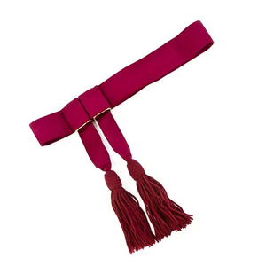 Cinturón Ceremonial Color Borgoña de 2.5cm de Ancho con Diseño de Borlas, Alta Calidad, Longitud Personalizable, con Hebilla Cosida/Botón - Product Image 2