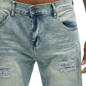 <b>Mens</b> Light Blue Distressed Denim <b>Jeans</b> Regular Fit <b>Ripped</b> Five Pocket Casual Pants Vintage Washed Streetwear Fashion Trousers - Product Image 3