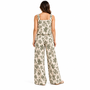 Conjunto de Salón para Mujer al por Mayor con Estampado Floral de Primavera, Top sin Mangas, Pantalones de Pierna Ancha, Cintura Elástica, Tela de Rayón, Personalizado OEM/ODM - Product Image 5