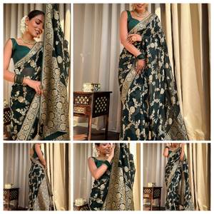 Sari de Seda Suave Kasturi Banarasi con Motivos Tradicionales Zari - Product Image 4