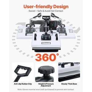 Pressa a Caldo 2-in-1 Multifunzione 15x15 pollici, Rotazione a 360°, 1200W, Doppio Tubo, Riscaldamento Rapido Digitale per T-shirt e Tazze - Product Image 6
