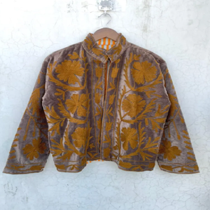 Opulent Suzani <b>Velvet</b> Breathable Cotton Bohemian Womens <b>Jacket</b> with Intricate Floral Embroidery Ethnic Inspired Outerwear - Product Image 1