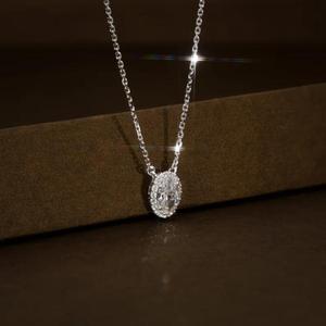 Oval Halo Diamond <b>Pendant</b> Necklace in <b>Solid</b> White <b>Gold</b>, Classic Lab Grown Diamond Solitaire Necklace for Women & Gift For Her - Product Image 2