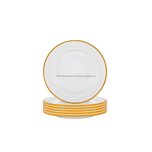Platos de metal esmaltados con borde amarillo para servir comida y aperitivos, platos y vajilla para restaurantes, fabricante personalizado, mayorista - Product Image 1