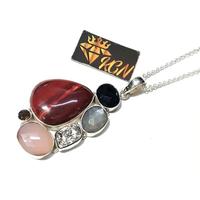 Collier pendentif en chaîne de pierres précieuses multicolores en jaspe rouge naturel, fait à la main, en argent sterling massif 925, pendentif charme, cadeau pour elle