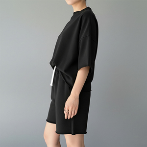 Summer Casual Wear 100% Cotton T Shirt for Women's 2-Piece High Street Style Short Set Custom Logo Oversized Ladies 2 piece set - Product Image 3