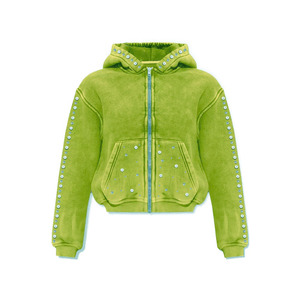 Hoodie court zippé personnalisé avec strass, nouvelle tendance, effet délavé soleil, style crop, pour streetwear, unisexe - Product Image 3