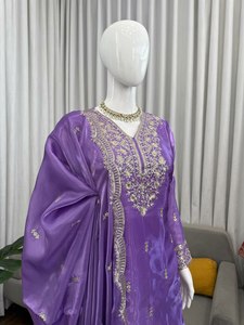 Gorgeous Lavender Color Pure GMY <b>Silk</b> <b>Fabric</b> Intricate Thread with Sequence work Designer Salwar Kameez For Women Or Girls Wear - Product Image 4