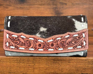 Fashionable Hand Tooled Leather Multi-functions Tri-fold <b>Wallet</b> <b>for</b> <b>Women</b> Large Capacity Cowhide Clutch Purse <b>Credit</b> <b>Card</b> <b>Wallet</b> - Product Image 3