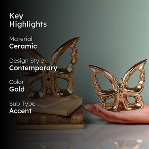 Juego de figuras de mariposas doradas de diseño clásico de lujo, decoración de mariposas de cerámica, adorno moderno para mesa, decoración contemporánea para el hogar - Product Image 3