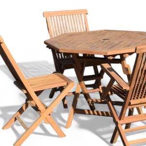 Outdoor Teak Garden Set <b>Round</b> <b>Table</b> Set Wooden <b>Patio</b> Furniture 4 Chairs for Balcony Yard Hotel - Product Image 4