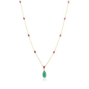 18K Yellow Gold Teardrop Emerald and Ruby <b>Necklace</b> <b>Chain</b> for Wedding Party Gift Anniversary - Product Image 6