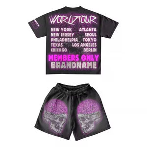 ชุดเสื้อยืดและกางเกงขาสั้นสตรีทแวร์ผู้ชาย BRANDNAME ลายพิมพ์หัวกะโหลก พิมพ์ลายดิจิทัล คอกลม ผ้าโพลีเอสเตอร์ถัก ระบายอากาศได้ดี เหมาะสำหรับฤดูร้อน - Product Image 3