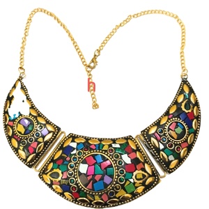 Collar de Cadena con Mosaico de Latón Hecho a Mano Rawat Handicrafts NK-1472, Piedra Principal Turquesa para Fiestas de Moda, Directo de la India - Product Image 1