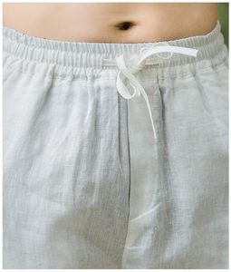 Pantalon d'été décontracté pour homme en lin 100% léger, taille mi-haute élastique, coupe large avec cordon de serrage, style chinois tissé - Product Image 4