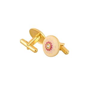 Mancuernillas Redondas de Lujo con Baño de Oro y Esmalte Rosa Magenta para Hombre, Accesorios Florales para Camisa Formal, Regalo de Boda o Negocios - Product Image 5