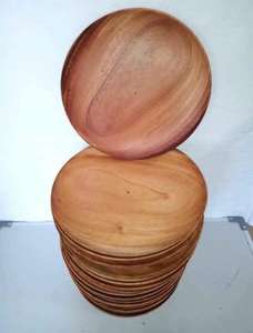Round Wooden <b>Plate</b> Rustic Solid Wood Food Serving Tray Durable Reusable Dinner <b>Plate</b> for <b>Snacks</b> Fruits Desserts and Meals - Product Image 3