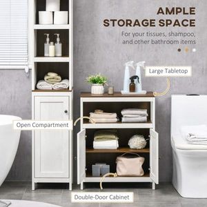 White and Walnut Bathroom Storage Cabinet Elegant Furniture for Your Bath Space - Product Image 6