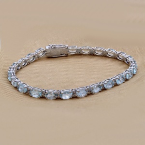 Pulsera de tenis de plata de ley 925 con gema de aguamarina azul natural y diamantes auténticos engastados en punta, certificada, regalo para ella - Product Image 4