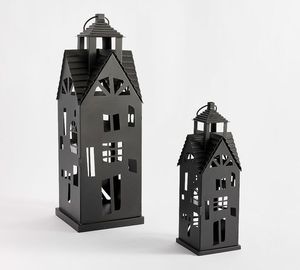 Ensemble de 2 lanternes vintage en fer noir pour la décoration de la maison et des fêtes, avec un design durable et une poignée - Product Image 1