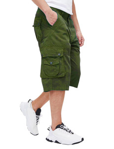 Short cargo pour homme en coton 100% tricoté, longueur genou, décontracté, pour l'été et la randonnée, taille élastique, style vintage, avec décoration numérique - Product Image 1
