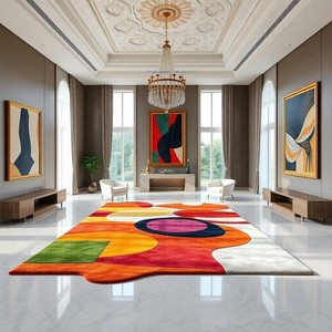 Alfombra de Lana Abstracta Multicolor Geométrica Hecha a Mano de Lujo, Alfombra Lisa Hecha a Mano para Interiores y Exteriores, Decoración del Hogar, Alfombra Artística Colorida - Product Image 1