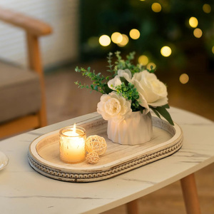 Plateau de perles antique blanc vintage Design ovale en bois pour décor de table basse comptoir de cuisine rustique ou organisateur de maison de ferme - Product Image 2