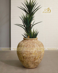 Océan Céramique Jaune Extérieur Pot De Fleurs Grand Pot De Fleur avec Finition Galvanisée Maison Jardin Mini Paysages Décor OC056H68YE - Product Image 2