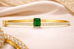 Gold Plated 925 Sterling <b>Silver</b> Emerald Cut Octagon CZ <b>Cuff</b> <b>Bracelet</b> Dainty Open Band Jewelry - Product Image 5