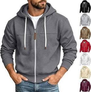 Sudadera con capucha de fitness para hombre, de manga larga, con cremallera, forro polar, de punto liso teñido, para otoño, informal, para baloncesto y running al aire libre. - Product Image 3