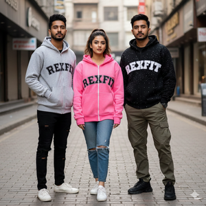 Sweat-shirts à capuche en molleton épais effet délavé avec strass et broderies appliquées personnalisées, fermeture éclair intégrée - Product Image 1