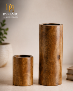 Rustic Wooden <b>Candle</b> Stand <b>Set</b> of 2 Natural Wood Cylindrical Votive Holders 3 and 6 Inch Home Decoration - Product Image 5