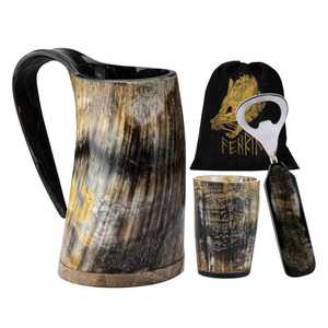Handcrafted Buffalo Horn Beer <b>Mug</b> With Norse Runes And Dragon Design Traditional Drinking Vessel For Adults Gift - Product Image 2