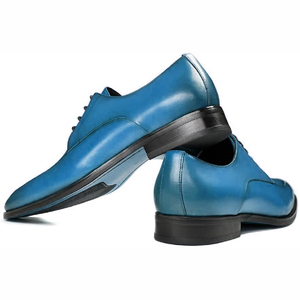 Zapatos Oxford de Vestir con Punta en Pico, de Cuero Genuino Azul, con Cordones, con Diseño a Cuadros, para Oficina y Trabajo, Otoño, Invierno y Primavera - Product Image 6
