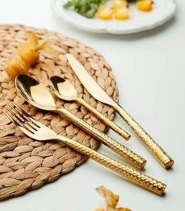 Golden Hammered Finish <b>Flatware</b> <b>Set</b> of 4 Elegant Wedding Restaurant Cutlery <b>Set</b> - Product Image 5