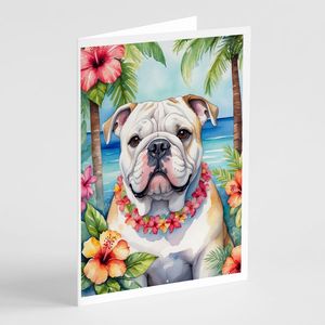 Whimsical A7 Tamaño 5x7 Tarjetas de notas en blanco Paquete de 8 Tarjetas de felicitación de Bulldog inglés Luau con sobres - Product Image 1