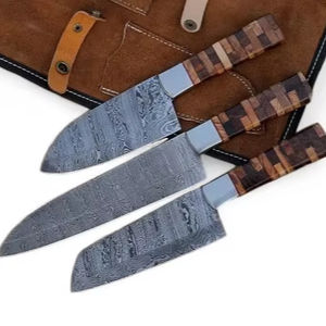 Ensemble de 3 couteaux de cuisine professionnels en acier Damas forgé à la main, manche en bois, support OEM/ODM, personnalisable, faibles MOQ - Product Image 1