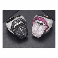 Bijoux de rappeur plaqué or blanc argent sterling 925 diamant Moissanite VVS entièrement serti bague de langue Hip Hop Lick Of Death Band