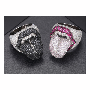 Anillo de Lengua Hip Hop Lick Of Death Band, Chapado en Oro Blanco, Plata de Ley 925, con Diamantes de Moissanita VVS, Joyería para Raperos - Product Image 1