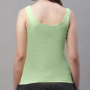 Débardeur décontracté d'été pour femme, col en V, vert clair, en tissu molletonné côtelé doux, coupe confortable, lavable, avec logo frontal - Product Image 5