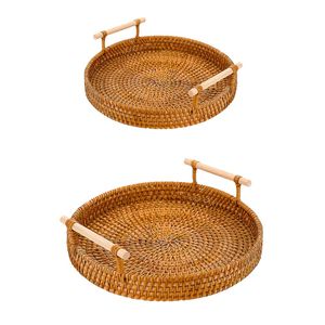 Handwoven RATTAN <b>TRAY</b> FRUIT STORAGE BASKET with Handles Gift, Handmade Basket for Food Presentation - Product Image 1