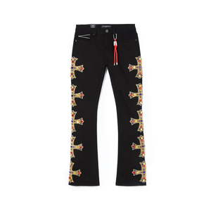 Jeans de Hombre Negros con Estrellas Bordadas, Corte Recto, Cintura Alta, Cierre de Cremallera, Estilo Casual, Lavado, para Otoño - Product Image 6