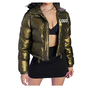 OEM Wholesale Winter Custom Waterproof Breathable Knitted Canvas <b>Cropped</b> Hooded Regular <b>Puffer</b> <b>Jacket</b> Women Outdoor Casual - Product Image 4