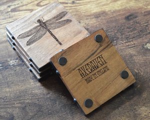 Handcrafted Acacia Wood Coaster <b>Set</b> | Quiet Luxury Sculptural <b>Desk</b> Decor | Rustic Wooden Coasters - Custom Engraved - <b>Set</b> - Product Image 6