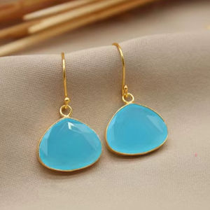 ต่างหูเงินแท้ 925 ประดับพลอยอะความารีน ชุบทอง ทำด้วยมือ ได้รับการรับรองจาก IGI เหมาะสำหรับงานปาร์ตี้ของผู้หญิงและเป็นของขวัญวันแม่ - Product Image 1